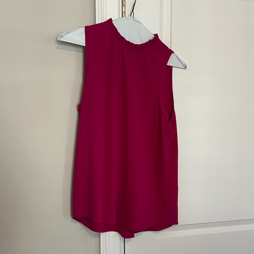 Sleeveless Ruffle Neck Shell Top - Fuchsia Pink